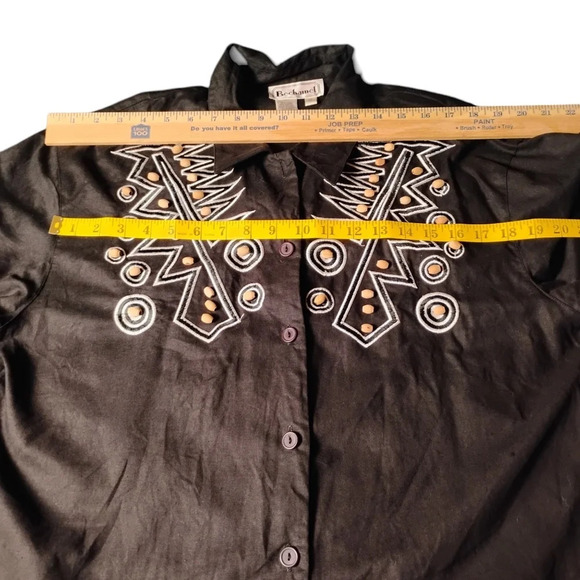 Bechamel 90s Vintage Wooden Beaded Boho Button Down Shirt, 12 - Picture 3 of 4